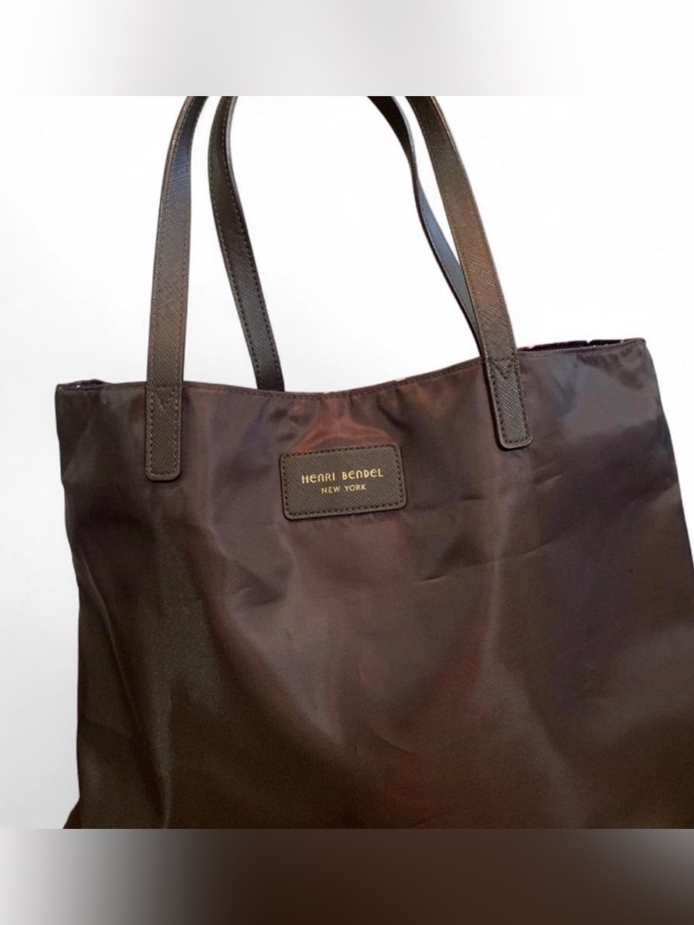 Henri Bendel Silk Print and Brown Nylon Tote Bag 17” x 13” Reversible !! - Picture 3 of 4